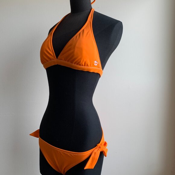 Billabong surf BLUE CRUSH era Vintage bikini solid Orange halter top set RARE - Picture 6 of 8